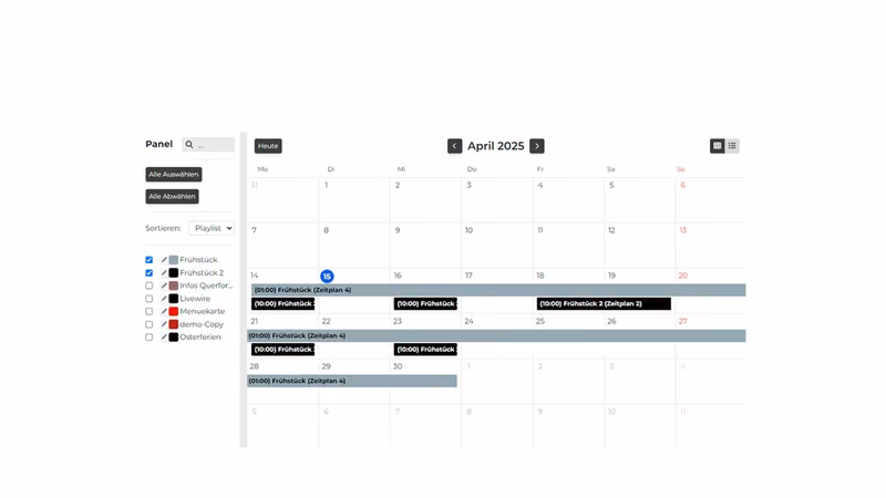 Zeitplan im DIGIUP CMS